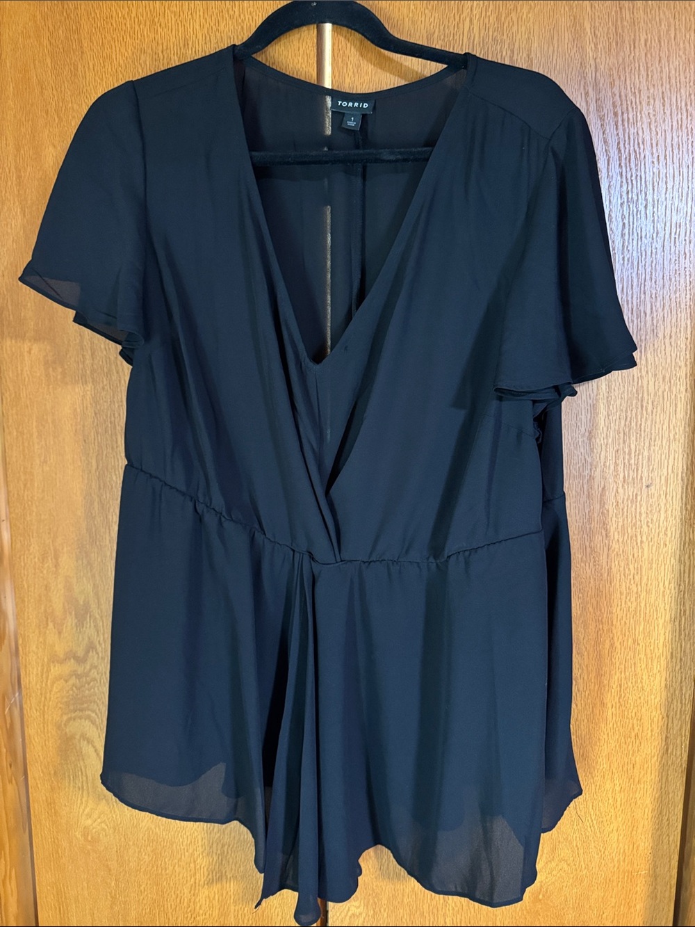 torrid Black V-Neck Flutter Sleeve Peplum Blouse